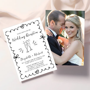 Whimsical Wavy Frame Photo Wedding Reception Invitation