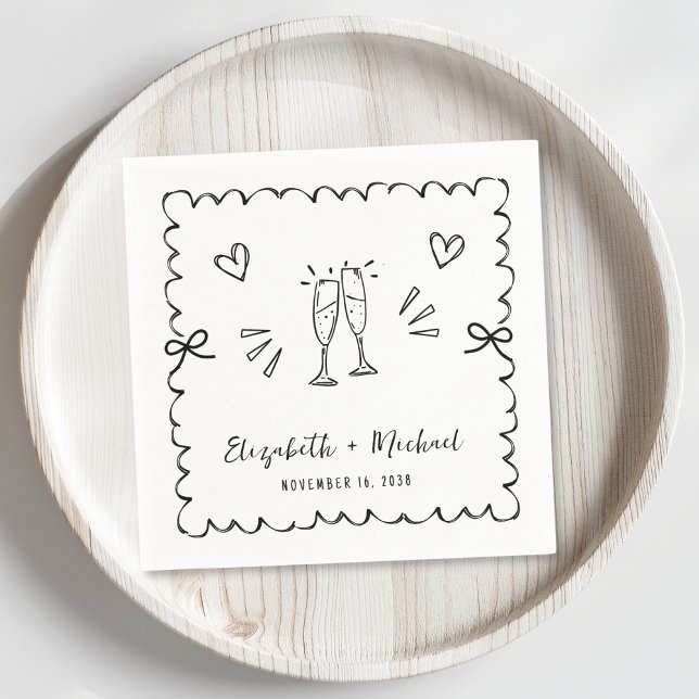 Whimsical Wavy Frame Wedding Napkin (Creator Uploaded)