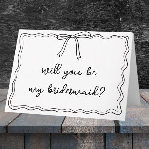Whimsical Wavy Hand Drawn Bow Bridesmaid Proposal Card