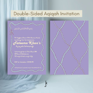Whimsical Wavy of Light Purple Soft Blue Aqiqah Invitation
