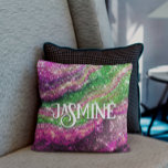 Whimsical wavy pink green Glitter monogram Cushion<br><div class="desc">Make back to school fun with this Cute personalised Throw Pillow. It is designed with elegant girly pink, magenta and green glitter. To make it extra special, it is also monogrammed and personalised with name or text as you wish. click the "customise further" link and use the design tool to...</div>