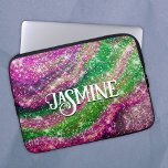 Whimsical wavy pink green Glitter monogram Laptop Sleeve<br><div class="desc">Make back to school fun with this Cute personalised laptop sleeve. It is designed with elegant girly pink, magenta and green glitter. To make it extra special, it is also monogrammed and personalised with name or text as you wish. click the "customise further" link and use the design tool to...</div>