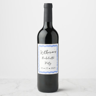 Whimsical Wavy Retro Groovy Bachelorette Party Wine Label