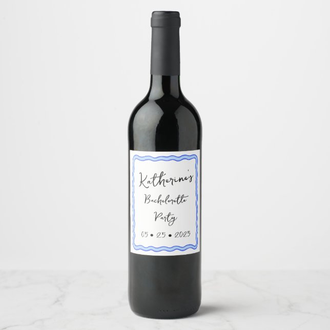 Whimsical Wavy Retro Groovy Bachelorette Party Wine Label (Front)