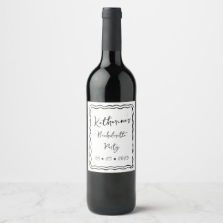 Whimsical Wavy Retro Groovy Bachelorette Party Wine Label