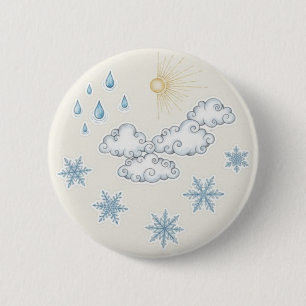 Whimsical Weather Icons – Sun Clouds Rain and Snow 6 Cm Round Badge