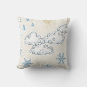 Whimsical Weather Icons – Sun Clouds Rain and Snow Cushion