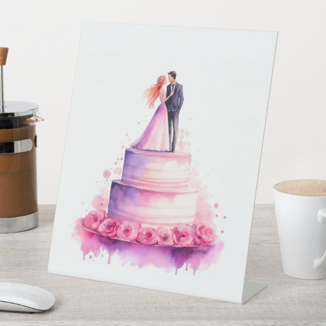 Whimsical Wedding Cake Couple Sign - Romantic Wate (In SItu)
