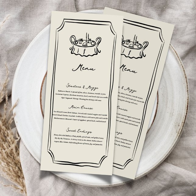 Whimsical Wedding Food Dinner Hand drawn Menu  (Whimsical Wedding Food Dinner Menu)
