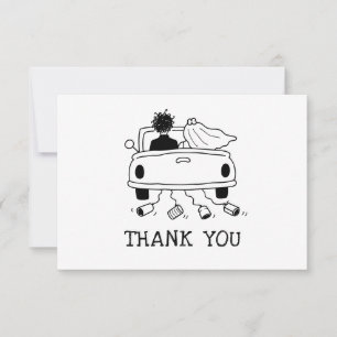 Whimsical Wedding. Hand Drawn Doodle Newlywed Car Thank You Card