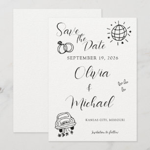 Whimsical Wedding Invitation with Playful Icons