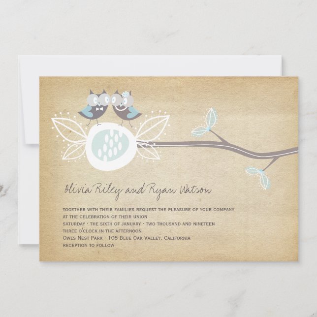 Whimsical Wedding Owls Woodland Rustic Wedding Invitation (Front)