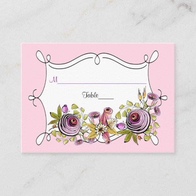 Whimsical Wedding Place Card | Watercolor Florals (Front)