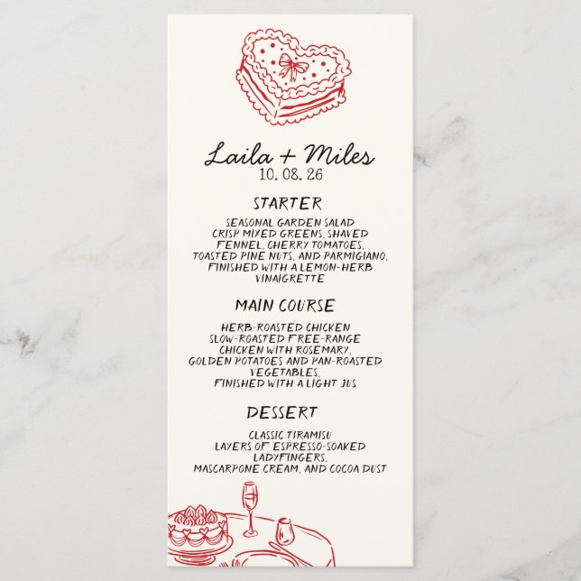 Whimsical Wedding Red Heat Wedding Menu (Front)