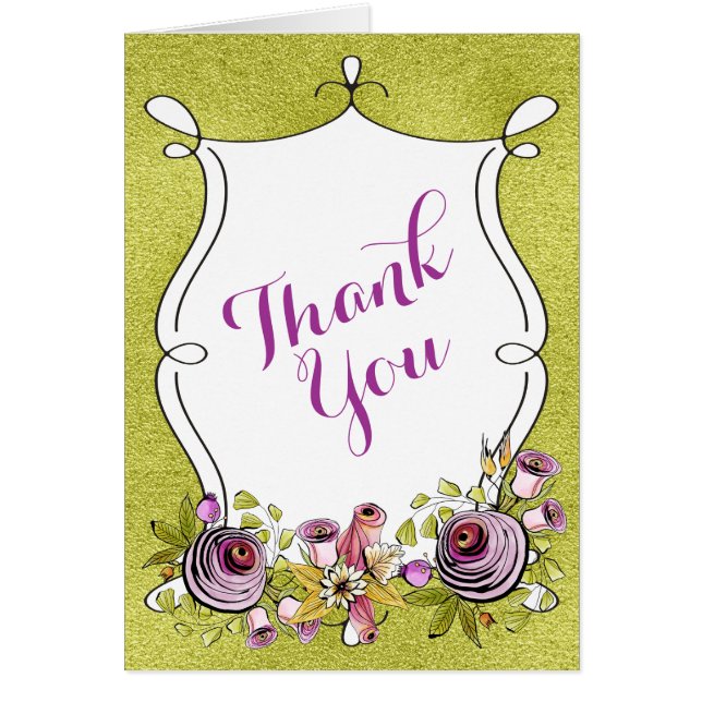 Whimsical Wedding Thank You | Florals, FAUX Foil (Front)