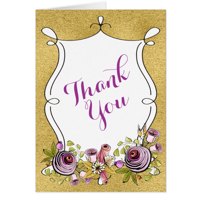 Whimsical Wedding Thank You | Florals, FAUX Foil (Front)