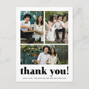 Whimsical Wedding Thank You Typography Three Photo Postcard