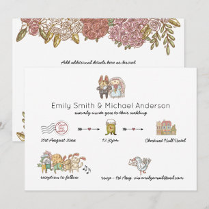 Whimsical Wedding Timeline Doodle Art Invitations