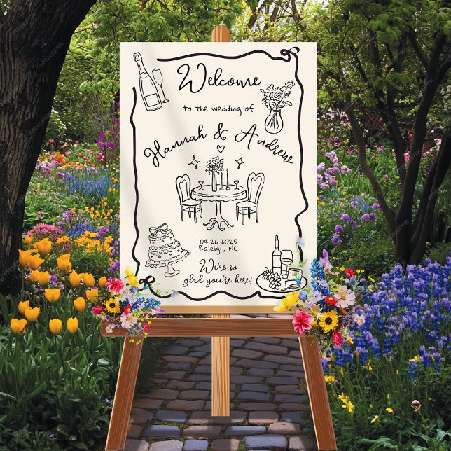 Whimsical Welcome Wedding wavy frame bow Poster (Creator Uploaded)
