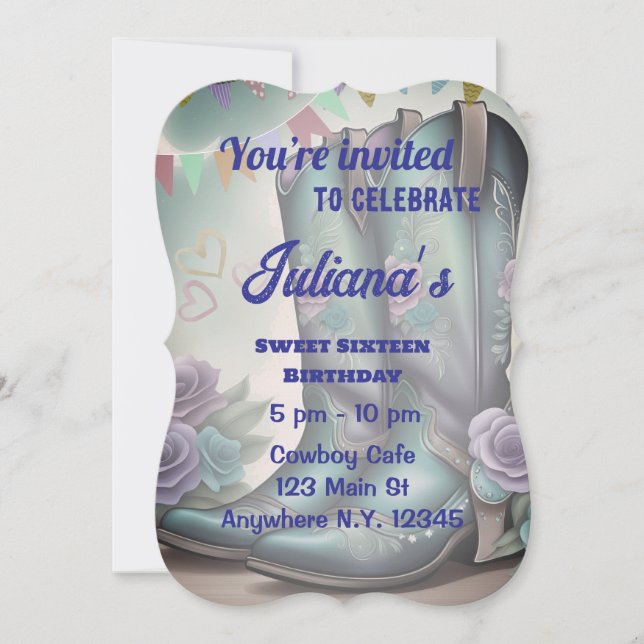 Whimsical Western Boots with Floral Charm Invitation (Front)