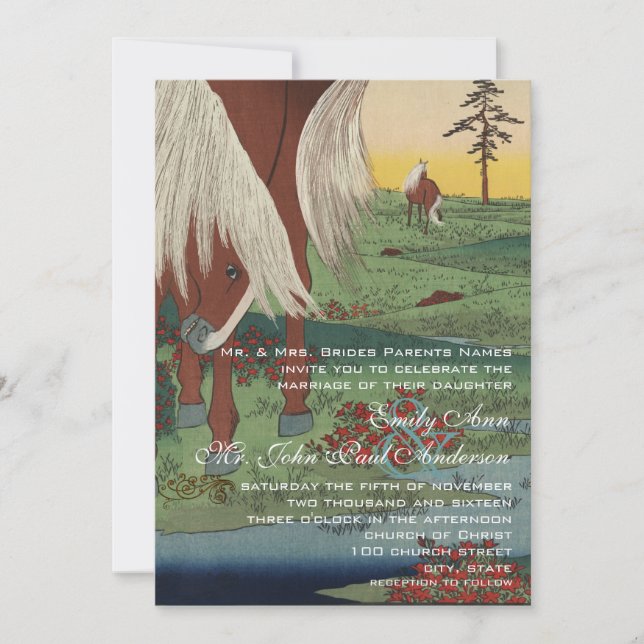 Whimsical Western Horse Ranch Lodge Wedding  Invitation (Front)