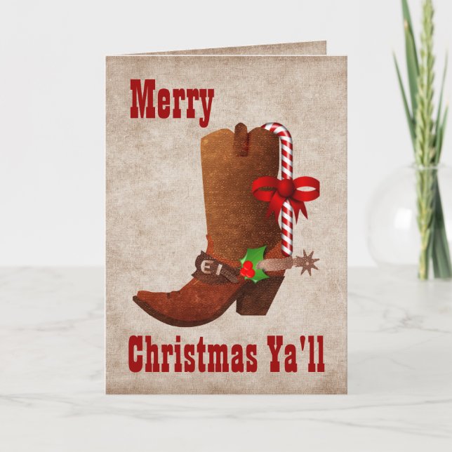 Whimsical Western Style Christmas Greeting Card (Front)