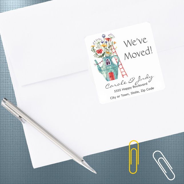Whimsical We've Moved 1.5 or 3-inch Square Sticker (Creator Uploaded)