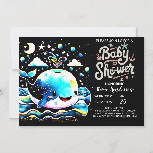 Whimsical Whale Blue Boy Baby Shower Invitation (Front)