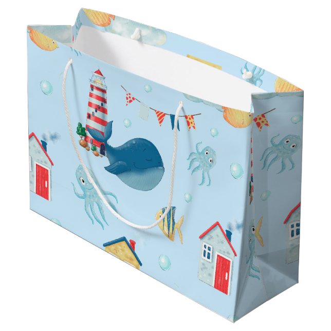 Whimsical Whale Large Gift Bag (Back Angled)
