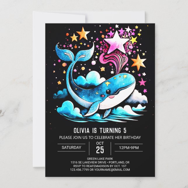Whimsical Whale Ocean Girl Birthday Invitation (Front)