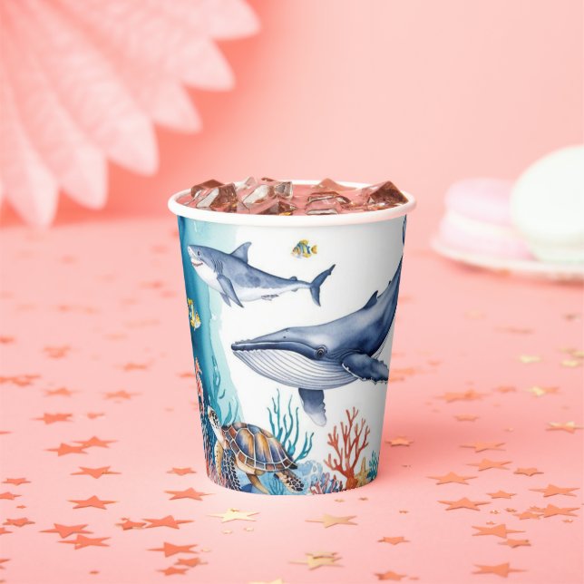  whimsical whale shark turtle fish birthday paper cups (Insitu)
