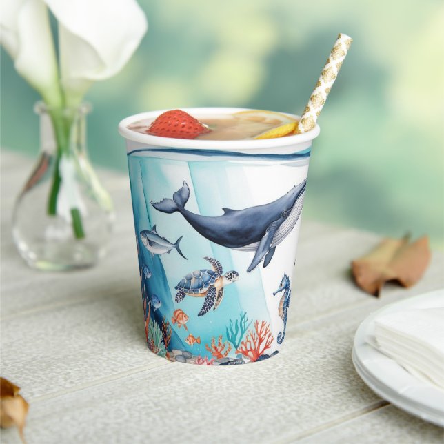  whimsical whale shark turtle fish birthday paper cups (Insitu)