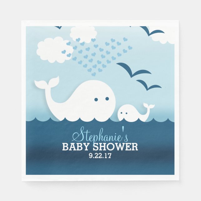 Whimsical Whales (boy) Baby Shower Napkin (Front)