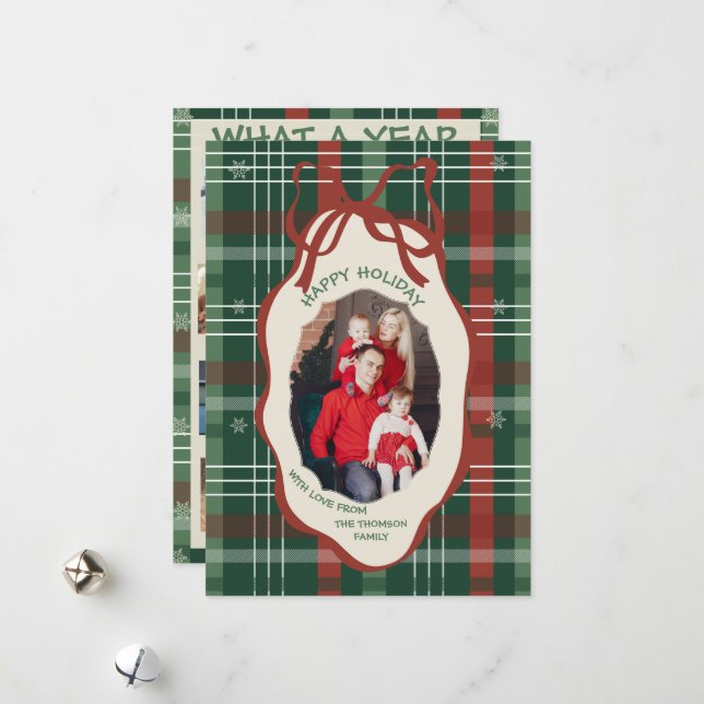 Whimsical What a Year in Review Plaid Christmas  Holiday Card (Front/Back In Situ)