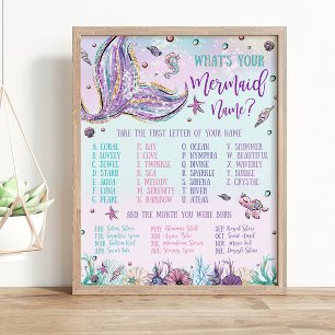 Whimsical What's Your Mermaid Name Birthday Game Poster