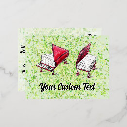 Whimsical Wheels & Piano Postcard Lime Cream