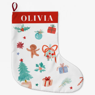 Whimsical whimsical Christmas pale colours Large Christmas Stocking