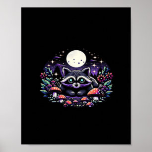 Whimsical Whimsigoth Racoon Under Moonlight Vinta Poster