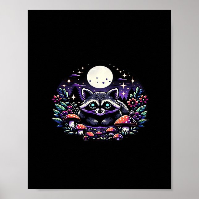 Whimsical Whimsigoth Racoon Under Moonlight Vinta Poster (Front)