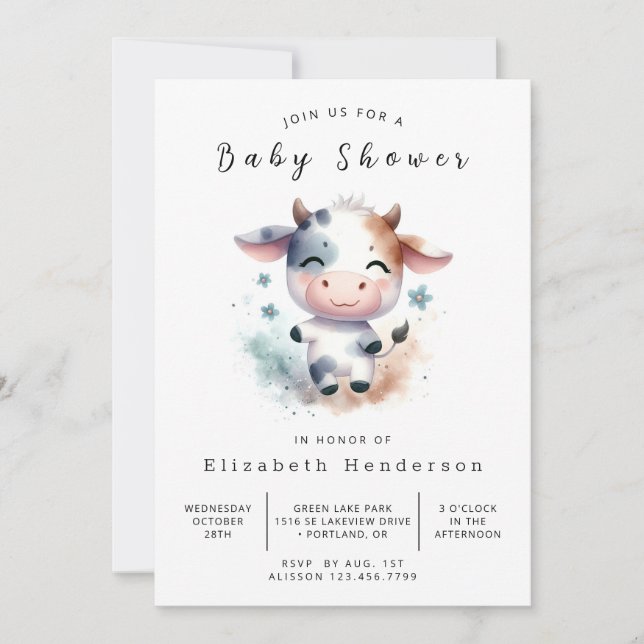  Whimsical Whimsy Cow Baby Shower Invitation (Front)