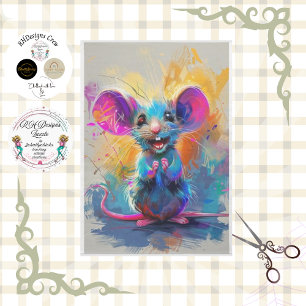 Whimsical Whiskers Abstract Mouse Decoupage Tissue Paper