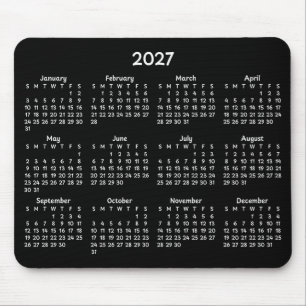 Whimsical White 2027 Calendar on Black Mouse Mat