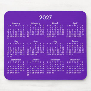Whimsical White 2027 Calendar on Purple Mouse Mat