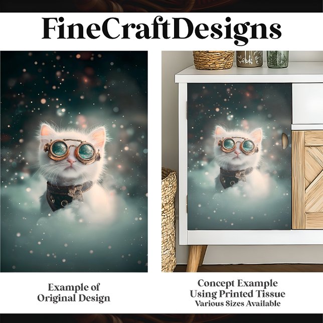 Whimsical White Cat, Kitten, Kitty H2 Decoupage  Tissue Paper (Creator Uploaded)