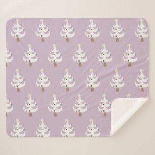 Whimsical White Christmas Trees on Purple Sherpa Blanket