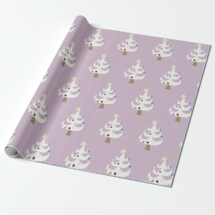 Whimsical White Christmas Trees on Purple Wrapping Paper