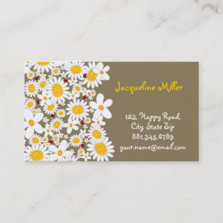 Whimsical White Daisies And Cute Red Ladybugs Chic Business Card