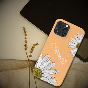 Whimsical White Daisies Boho Orange iPhone 13 Pro Max Case