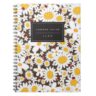 Whimsical White Daisies Ladybugs Flower Notebook