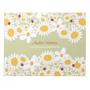 Whimsical White Daisies Ladybugs Flowers Notepad